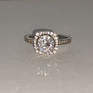 Sterling Silver Cubic Zirconia Halo Engagement Ring